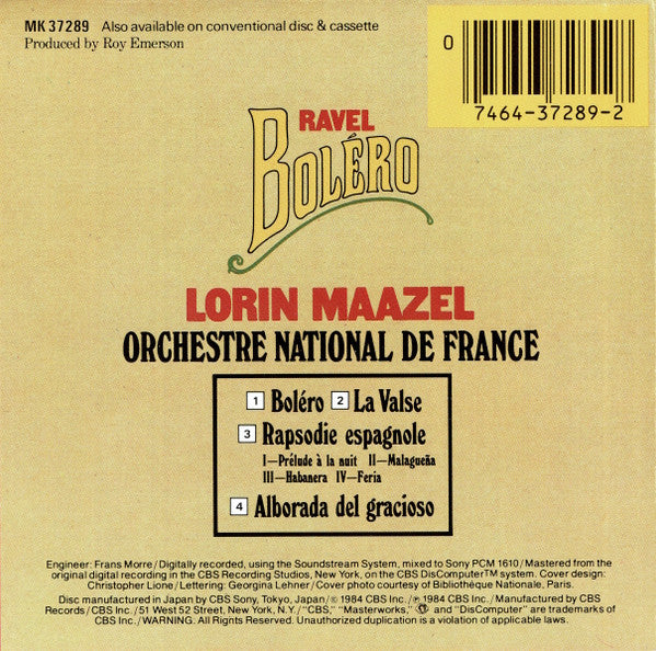 Orchestre National De France, Lorin Maazel, Maurice Ravel : Ravel Boléro (CD, RE)
