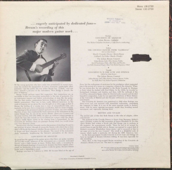 Julian Bream : Rodrigo / Britten / Vivaldi (LP, Album, Mono)