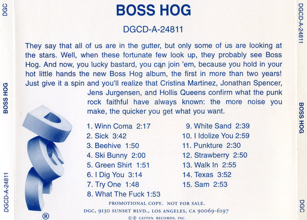 Boss Hog : Boss Hog (CD, Advance, Album, Promo)