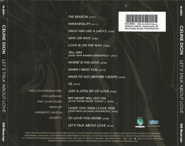 Céline Dion : Let's Talk About Love (CD, Album, Club, RE)