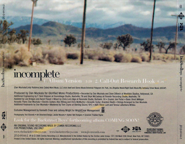 Backstreet Boys : Incomplete (CD, Single, Promo)