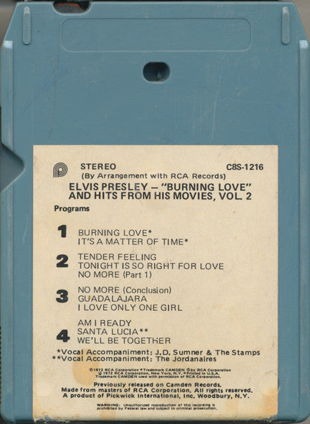 Elvis Presley : Burning Love And Hits From His Movies, Vol. 2 (8-Trk, Comp, RE)