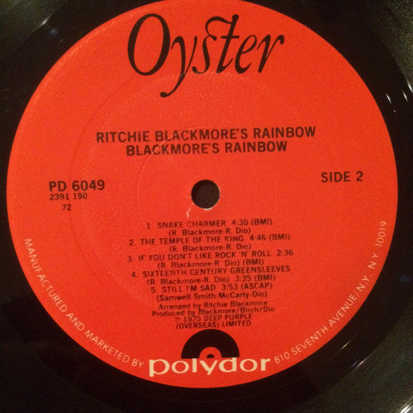 Rainbow : Ritchie Blackmore's Rainbow (LP, Album, 72)