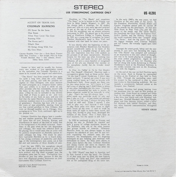 Coleman Hawkins : Accent On Tenor (LP, Album)