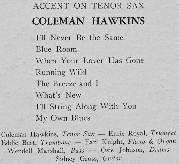 Coleman Hawkins : Accent On Tenor (LP, Album)
