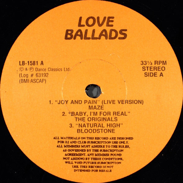 Various : Love Ballads (12", Comp, Promo, Unofficial)