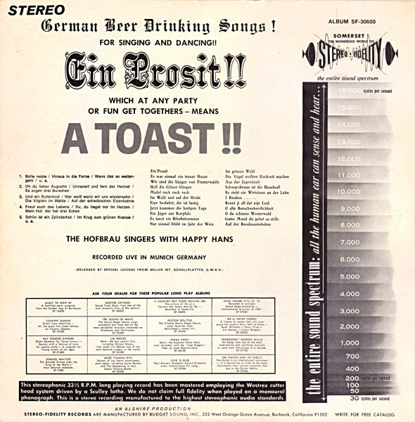 The Hoffbrau Singers With Happy Hans : Ein Prosit!! A Toast!! (LP)