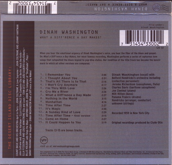 Dinah Washington : What A Diff'rence A Day Makes! (CD, Album, RE, RM, Dig)