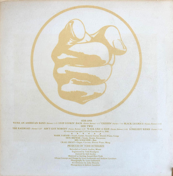 Grand Funk Railroad : We're An American Band (LP, Album, Yel)