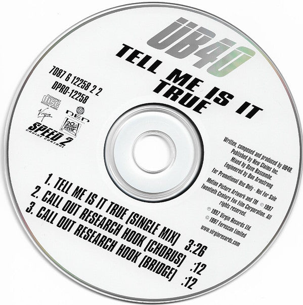 UB40 : Tell Me Is It True (CD, Single, Promo)