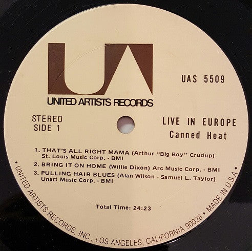 Canned Heat : Concert (Recorded Live In Europe) (LP, Album, Gat)