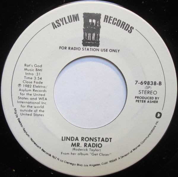 Linda Ronstadt : Easy For You To Say / Mr. Radio (7", Promo, Spe)