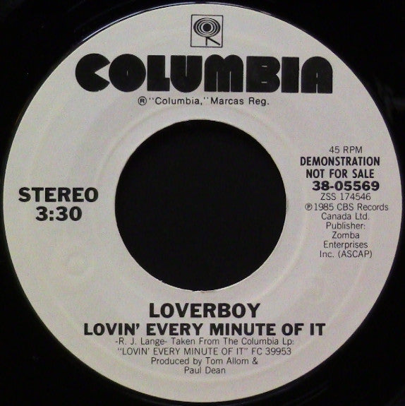 Loverboy : Lovin' Every Minute Of It (7", Single, Promo, Styrene)