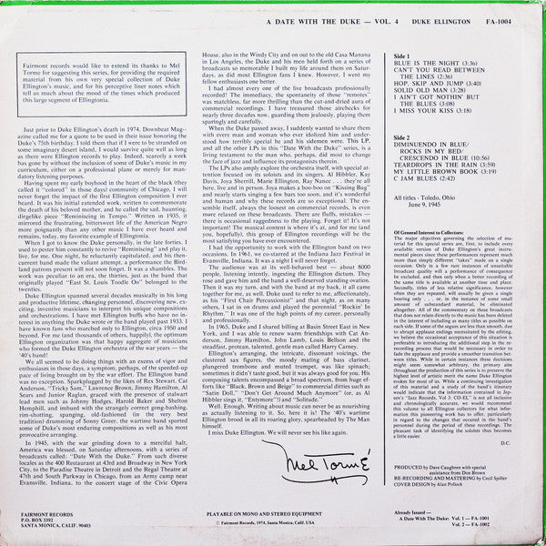 Duke Ellington And His Orchestra : A Date With The Duke Vol.4 1945-46 (LP, Mono)