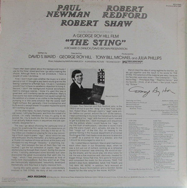 Scott Joplin, Marvin Hamlisch : The Sting (Original Motion Picture Soundtrack) (LP, Album, RE, Pin)