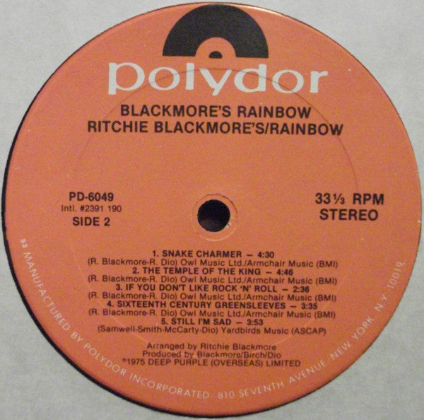 Rainbow : Ritchie Blackmore's Rainbow (LP, Album, 53-)