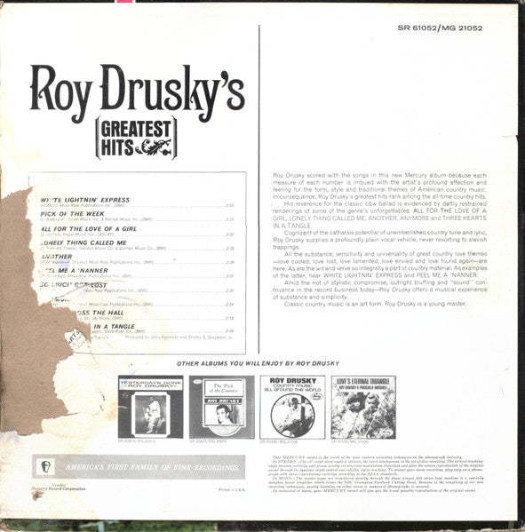 Roy Drusky : Roy Drusky's Greatest Hits (LP, Comp)