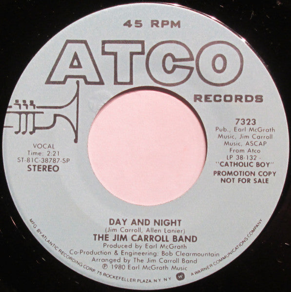 The Jim Carroll Band : Day And Night (7", Promo, SP)