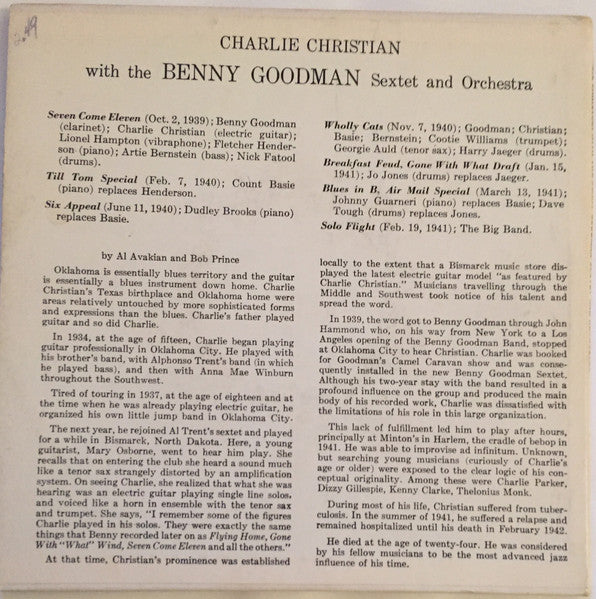 Charlie Christian With Benny Goodman Sextet And Benny Goodman And His Orchestra : With The Benny Goodman Sextet And Orchestra (2x7", Album, EP)