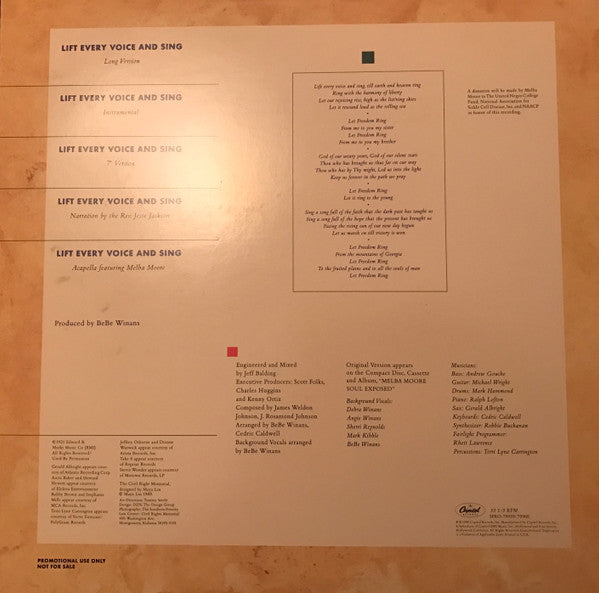 Melba Moore : Lift Every Voice And Sing (12", Promo)
