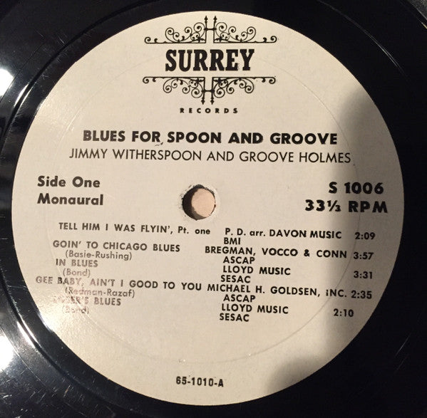 Jimmy Witherspoon And Groove Holmes* : Blues For Spoon And Groove (LP, Mono)