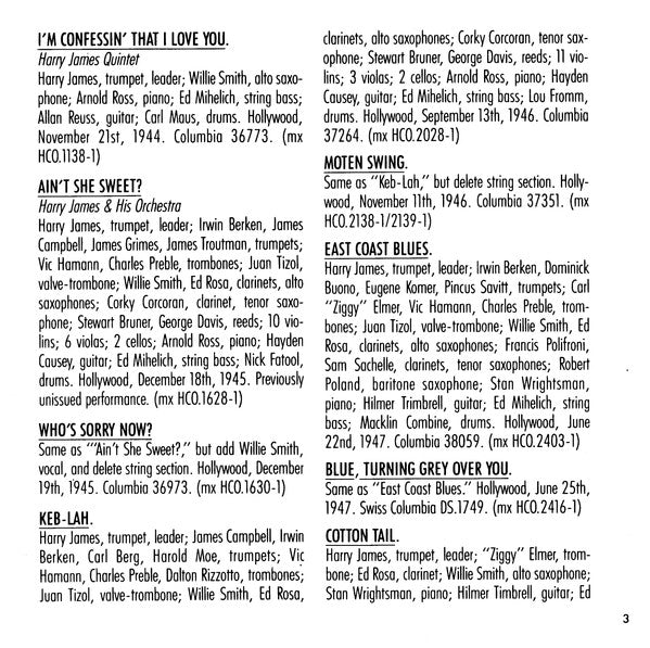 Willie Smith (2) With Harry James And His Orchestra : "Snooty Fruity" (CD, Comp, Mono, RM)