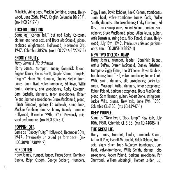 Willie Smith (2) With Harry James And His Orchestra : "Snooty Fruity" (CD, Comp, Mono, RM)
