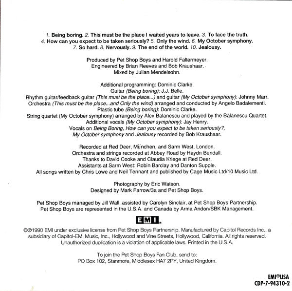 Pet Shop Boys : Behavior (CD, Album, Cap)