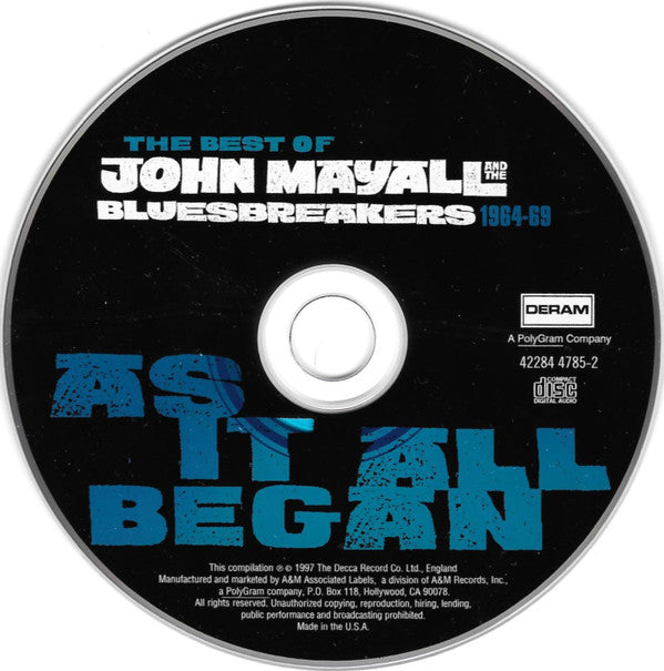 John Mayall And The Bluesbreakers* : The Best Of John Mayall And The Bluesbreakers - As It All Began 1964-69 (CD, Comp, RP)