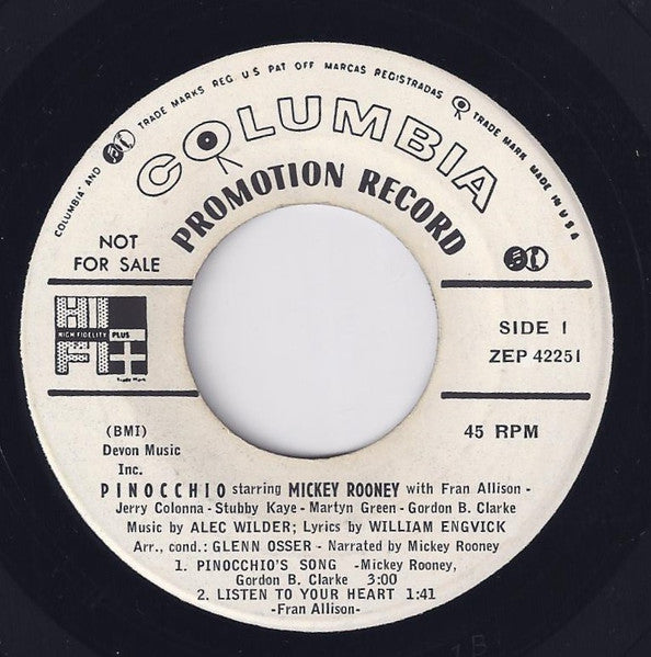 Mickey Rooney : Pinocchio's Song (7", EP, Promo)