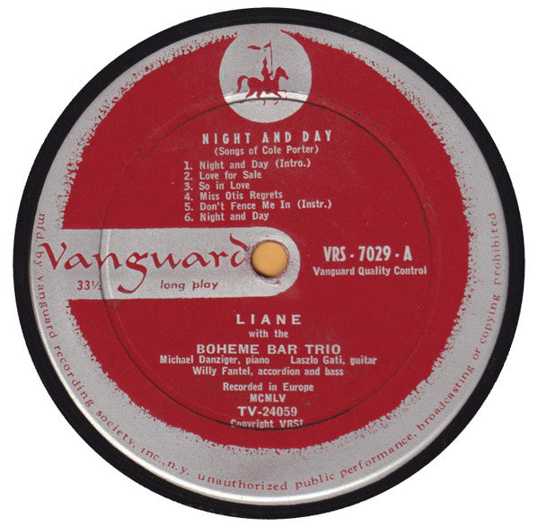 Liane* With The Boheme Bar Trio : Night And Day - Songs Of Cole Porter (10", Album, Mono)
