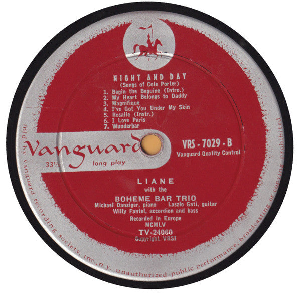 Liane* With The Boheme Bar Trio : Night And Day - Songs Of Cole Porter (10", Album, Mono)