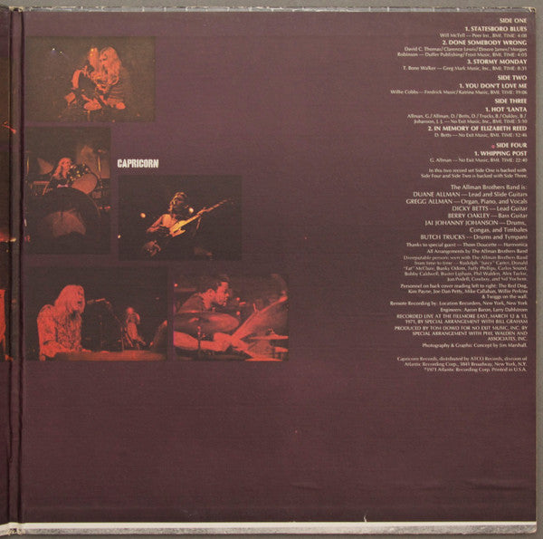 The Allman Brothers Band : The Allman Brothers Band At Fillmore East (2xLP, Album, PR )