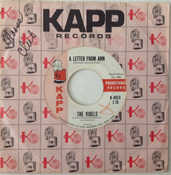 The Videls : A Letter From Ann / This Year's "Mister New" (7", Promo)