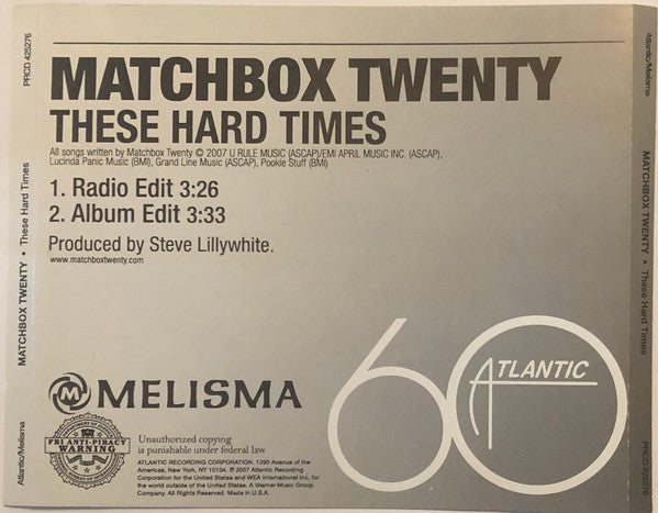 Matchbox Twenty : These Hard Times (CD, Single, Promo)