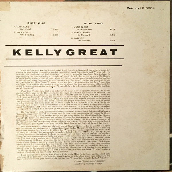 Wynton Kelly : Kelly Great (LP, Album, Mono, RE)