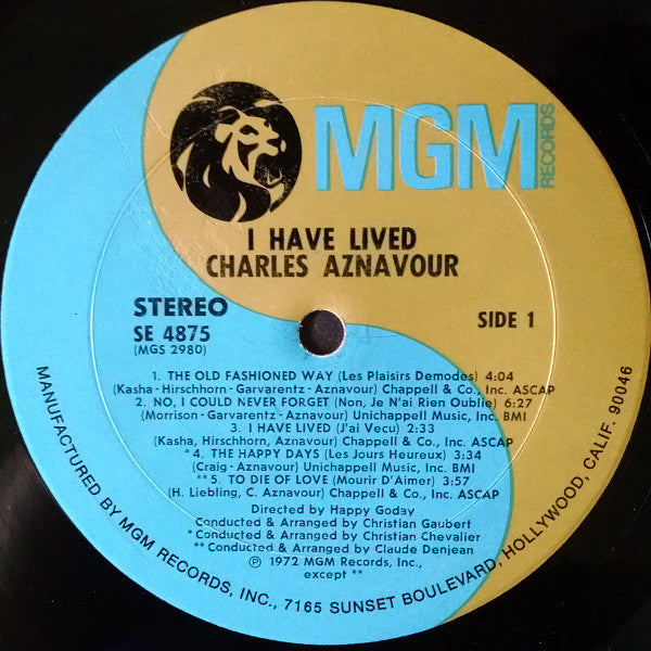 Charles Aznavour : I Have Lived (LP, Album)