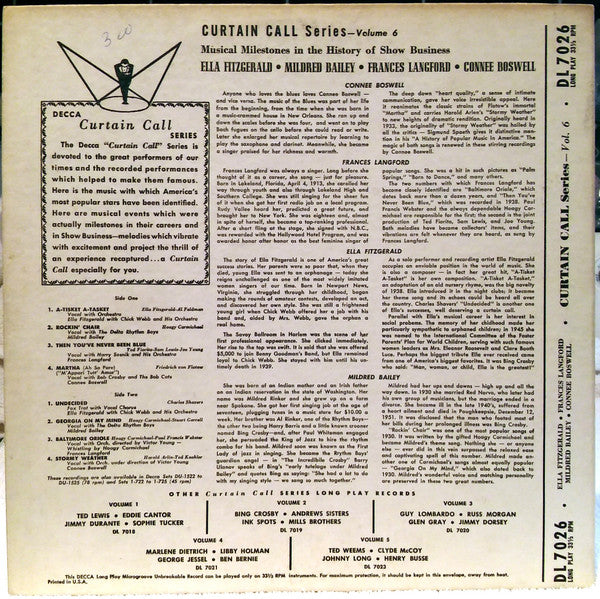 Various : Curtain Call Series Volume 6 (10", Comp, Mono)
