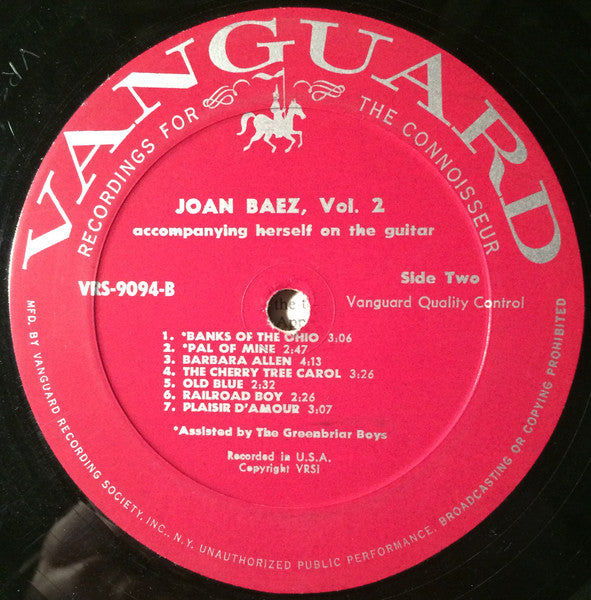 Joan Baez : Joan Baez Vol. 2 (LP, Album, Mono, Ric)