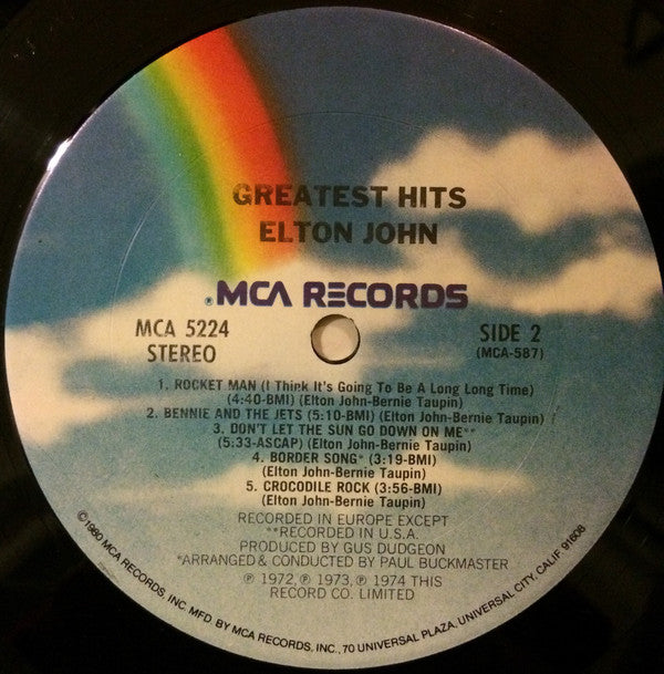 Elton John : Greatest Hits (LP, Comp, Club, RE, CRC)