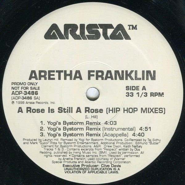 Aretha Franklin : A Rose Is Still A Rose (Hip Hop Mixes) (12", Promo)