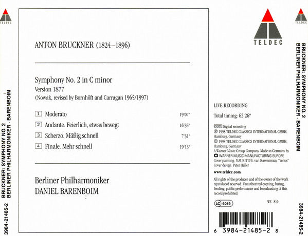 Anton Bruckner, Berliner Philharmoniker ∙ Daniel Barenboim : 2nd Symphony (CD)
