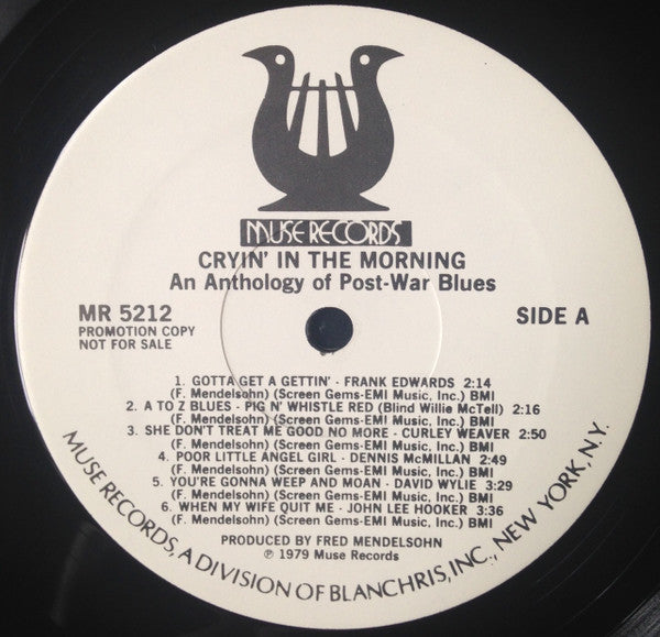 Various : Cryin' In The Morning - An Anthology Of Post-War Blues (LP, Comp, Promo)