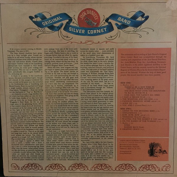 Mr. Jack Daniel's Original Silver Cornet Band : In Concert (A Musical Selection To Lift The Spirits) (LP, Album)