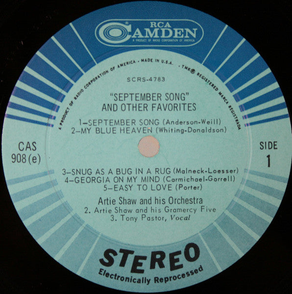 Artie Shaw And His Orchestra : "September Song" And Other Favorites (LP, Comp)