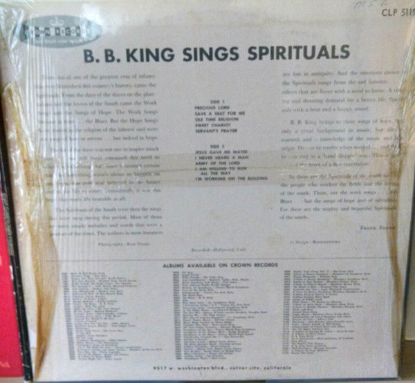 B.B. King : B. B. King Sings Spirituals (LP, Album, Mono)