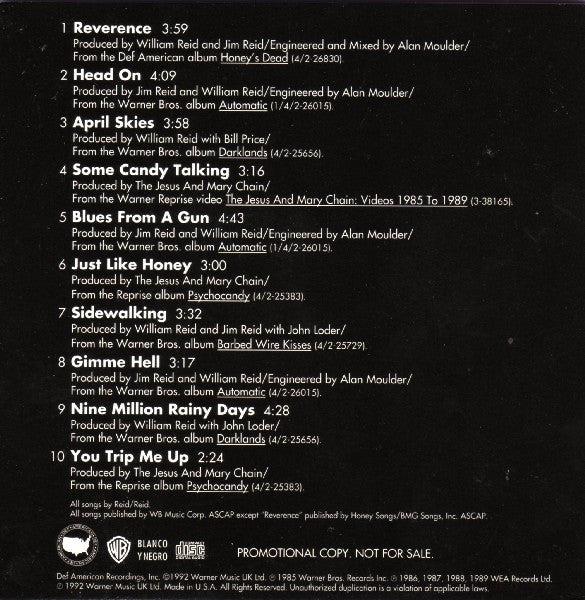The Jesus And Mary Chain : 7 Years On The Leading Edge / 10 Smash Hits 1985 - 1992 (CD, Comp, Promo)