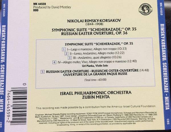 Rimsky-Korsakov*, Israel Philharmonic Orchestra, Zubin Mehta : Scheherazade / Russian Easter Overture (CD, Album)