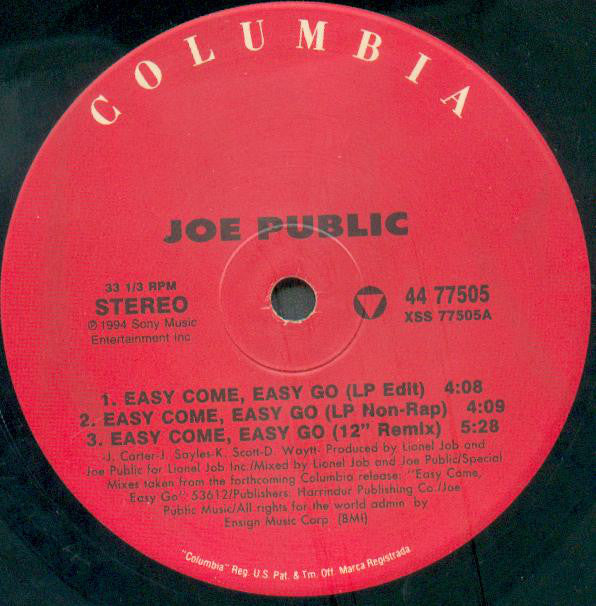 Joe Public : Easy Come, Easy Go (12", Single)