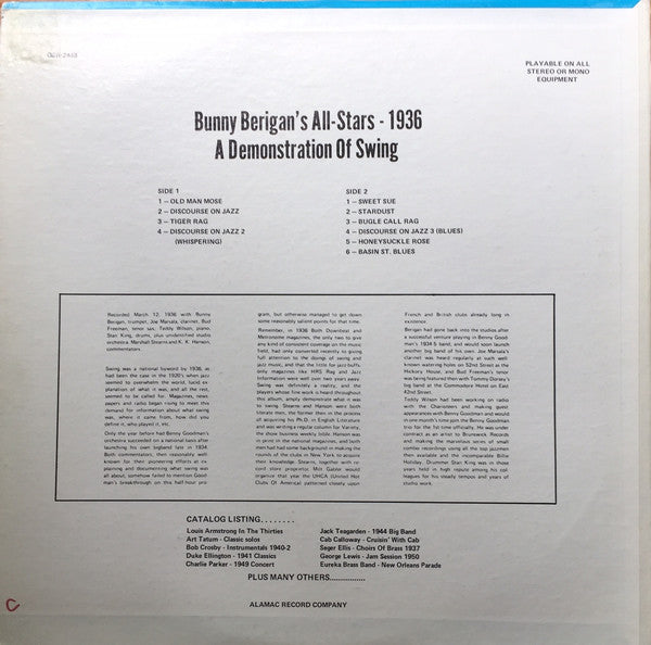Bunny Berigan's All-Stars : A Demonstration of Swing (LP, Album)